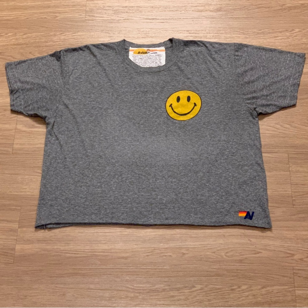 Aviator Nation SMILEY 2 BOYFRIEND HEATHER Gray Short Sleeve Tee Size XL - Picture 11 of 12